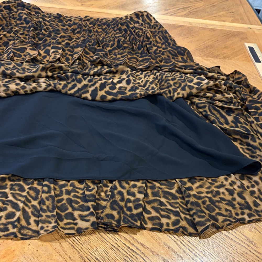 LRL Lauren Ralph Lauren Ocelot Animal Print Pleated Georgette Skirt Women's 14 - Picture 7 of 16
